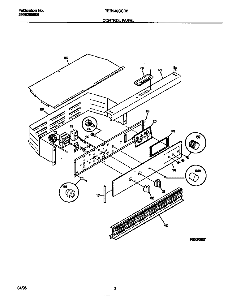 CONTROL PANEL Diagram and Parts List for TEB540CCB2  Tappan Wall Oven