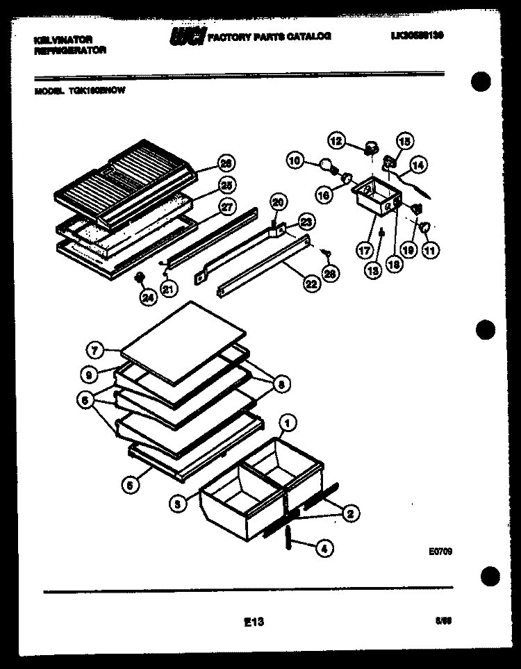 SHELVES AND SUPPORTS Diagram and Parts List for TGK180EN0D  Kelvinator Refrigerator