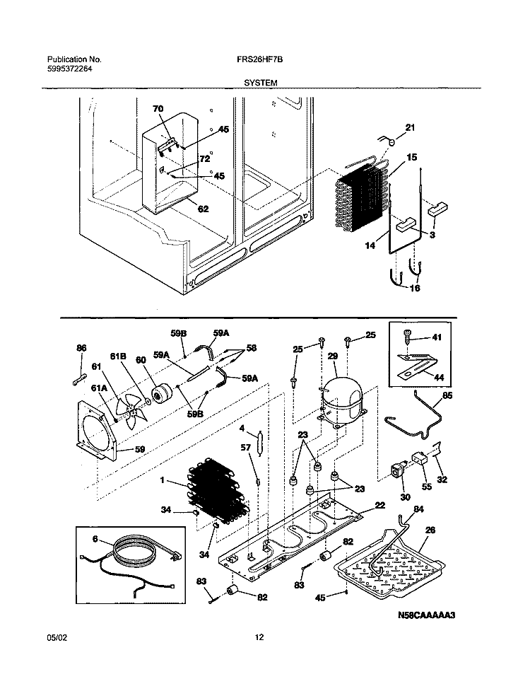 SYSTEM Diagram and Parts List for FRS26HF7BB0  Frigidaire Refrigerator