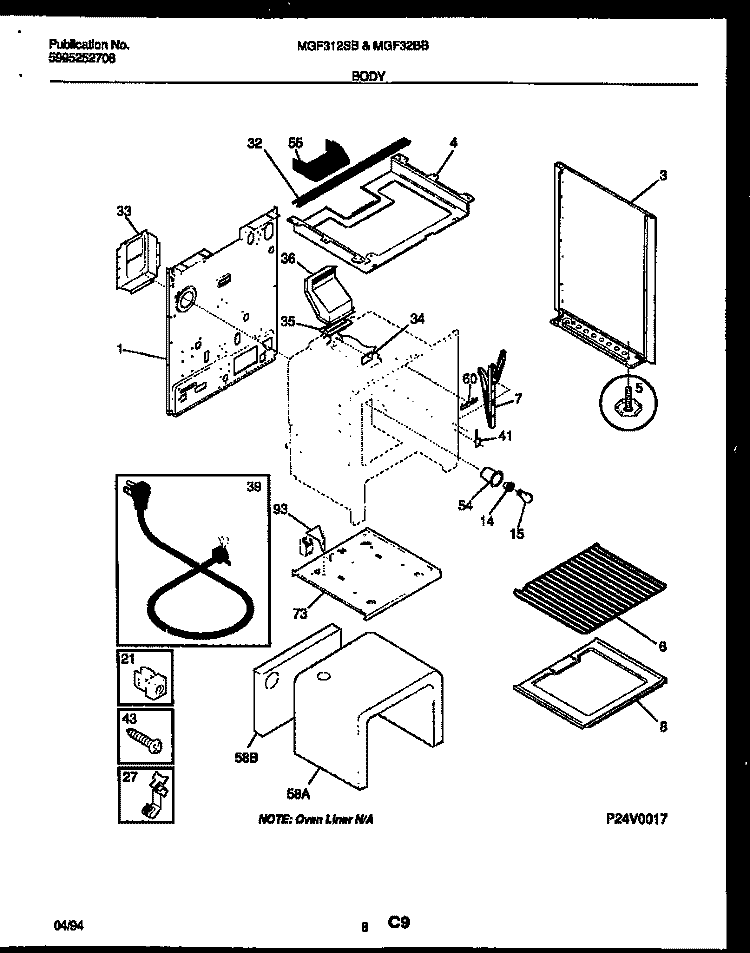 BODY PARTS Diagram and Parts List for MGF322BBWA  Frigidaire Range
