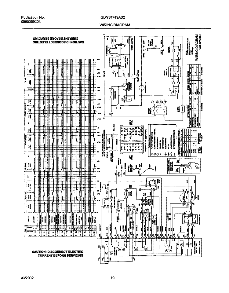 134125600 WIRING DIAGRAM Diagram and Parts List for GLWS1749AS2  Frigidaire Washer