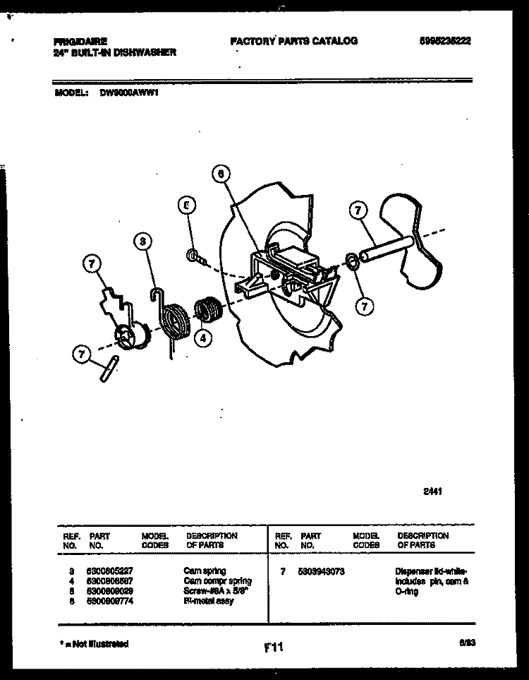 CAM Diagram and Parts List for DW9000AWW1  Frigidaire Dishwasher