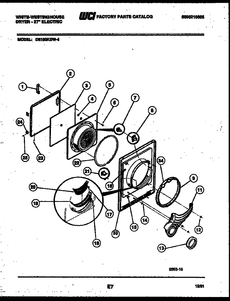 DOOR PARTS Diagram and Parts List for DE150KDD4  Frigidaire Dryer