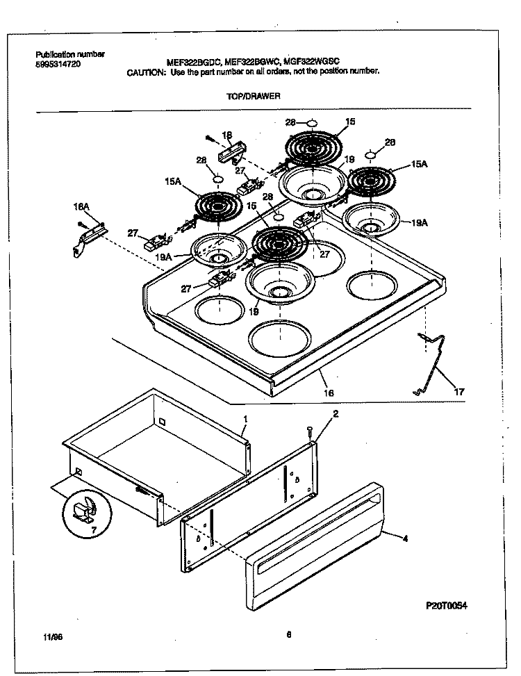 TOP / DRAWER Diagram and Parts List for MEF322BGWC  Uni Range