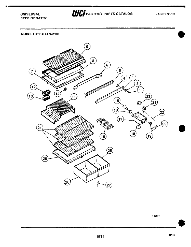 SHELVES Diagram and Parts List for GTL175WH0  Frigidaire Refrigerator