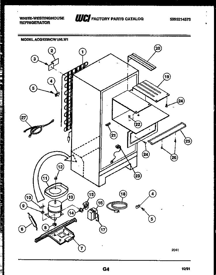SYSTEM AND AUTOMATIC DEFROST PARTS Diagram and Parts List for ACG133NCW1  Frigidaire Refrigerator