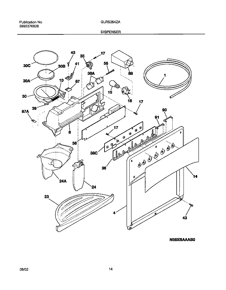 DISPENSER Diagram and Parts List for GLRS264ZAW5  Frigidaire Refrigerator