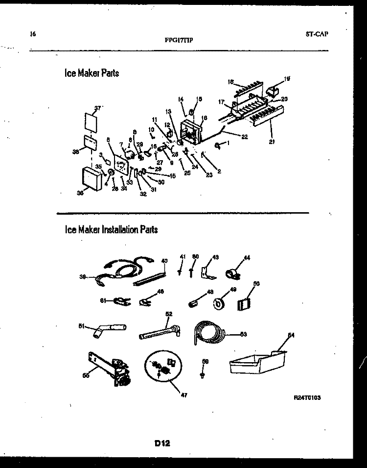 ICE MAKER AND INSTALLATION PARTS Diagram and Parts List for FPG17TIPW0  Frigidaire Refrigerator