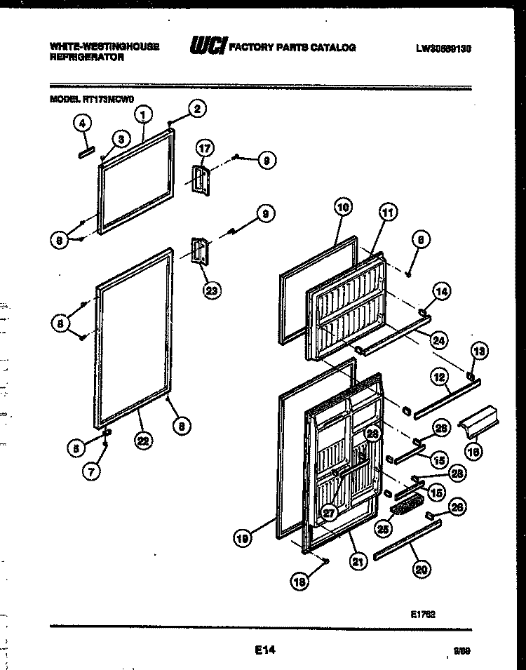 DOOR PARTS Diagram and Parts List for RT173MCD0  Frigidaire Refrigerator