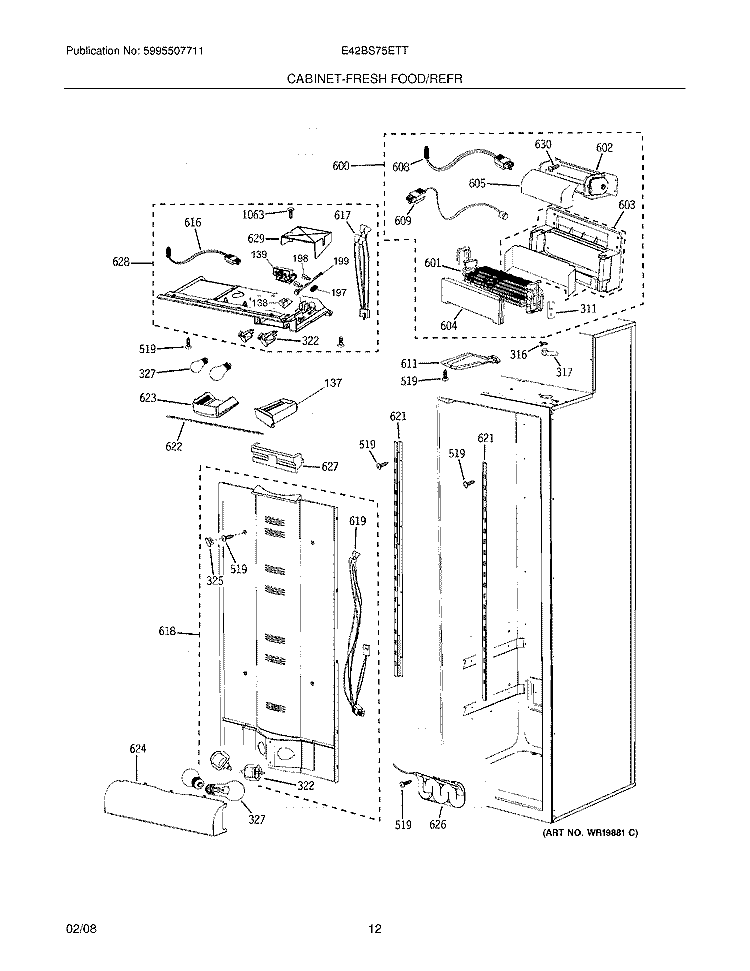 CABINET - FRESH FOOD / REFR Diagram and Parts List for E42BS75ETT  Electrolux Refrigerator