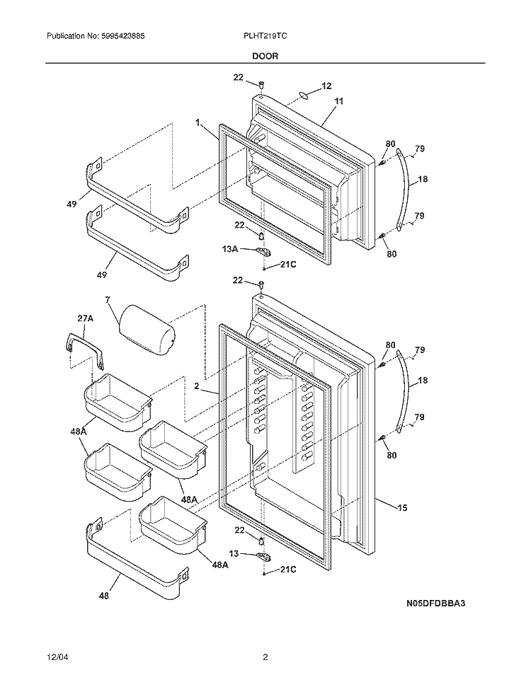 DOORS Diagram and Parts List for PLHT219TCB7  Frigidaire Refrigerator