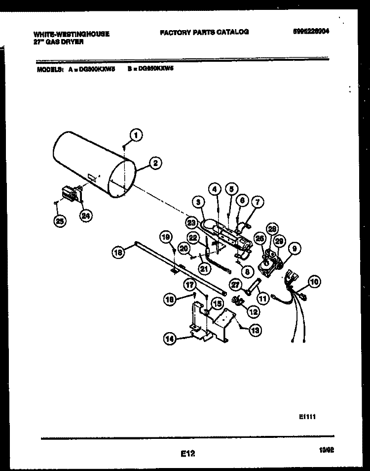 BURNER, IGNITER AND VALVE Diagram and Parts List for DG800KXD5  Frigidaire Dryer
