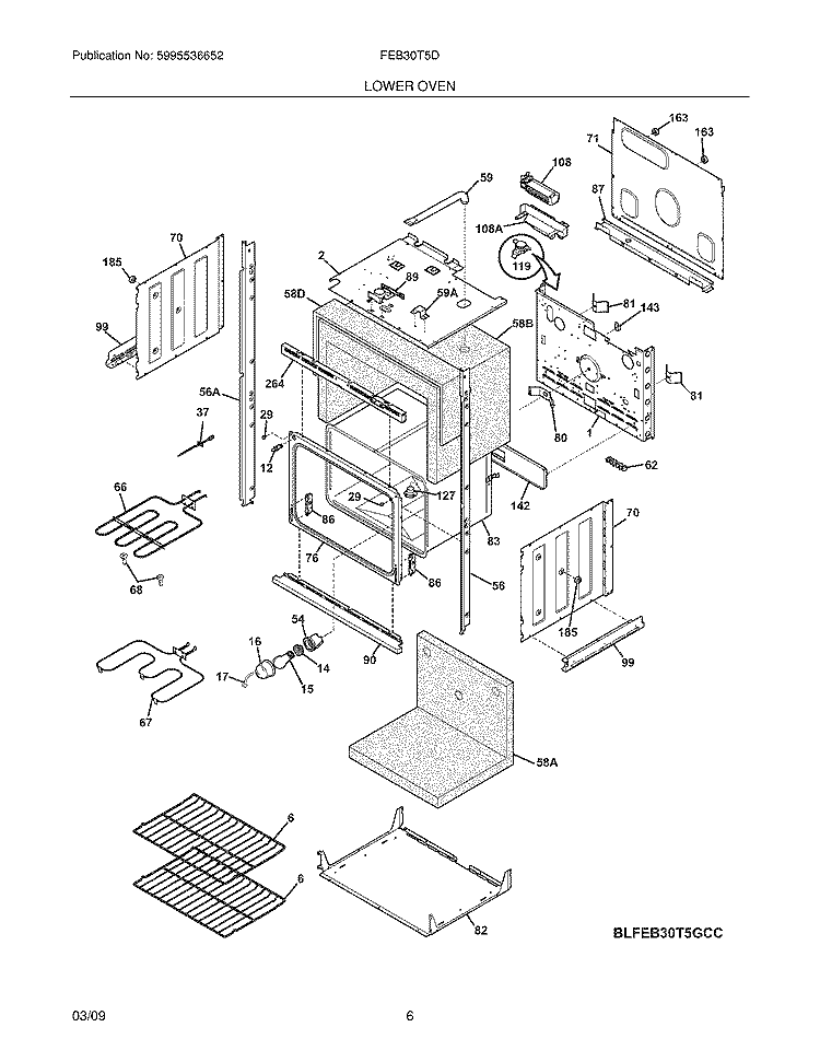 LOWER OVEN Diagram and Parts List for FEB30T5DSG  Frigidaire Wall Oven