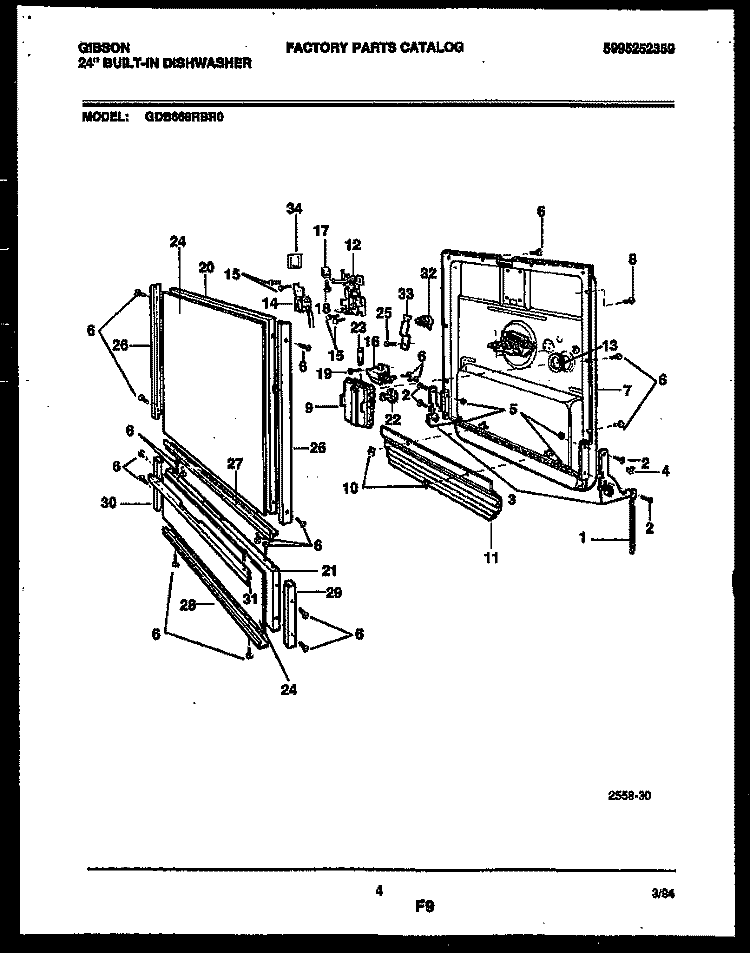 DOOR PARTS Diagram and Parts List for GDB668RBR0  Gibson Dishwasher