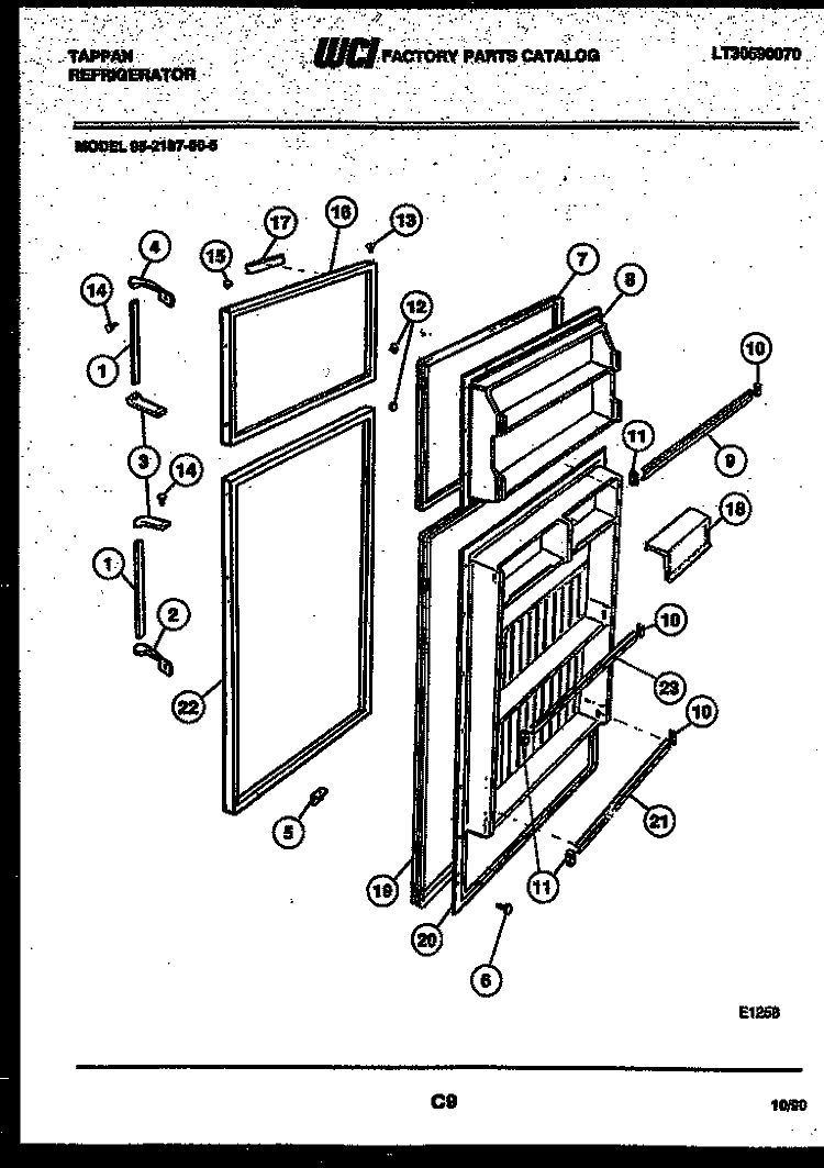 DOOR PARTS Diagram and Parts List for 95-2187-23-05  Tappan Refrigerator