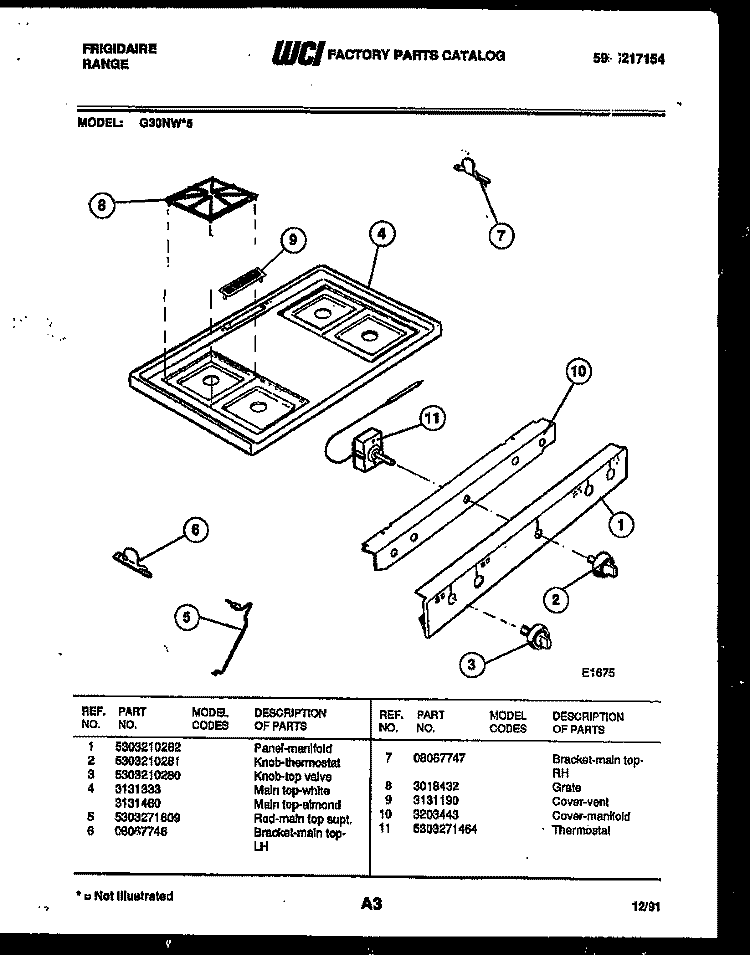 COOKTOP PARTS Diagram and Parts List for G30NW5  Frigidaire Range