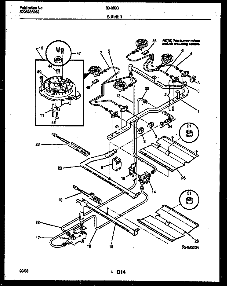 BURNER PARTS Diagram and Parts List for 30-3863-00-01  Tappan Range