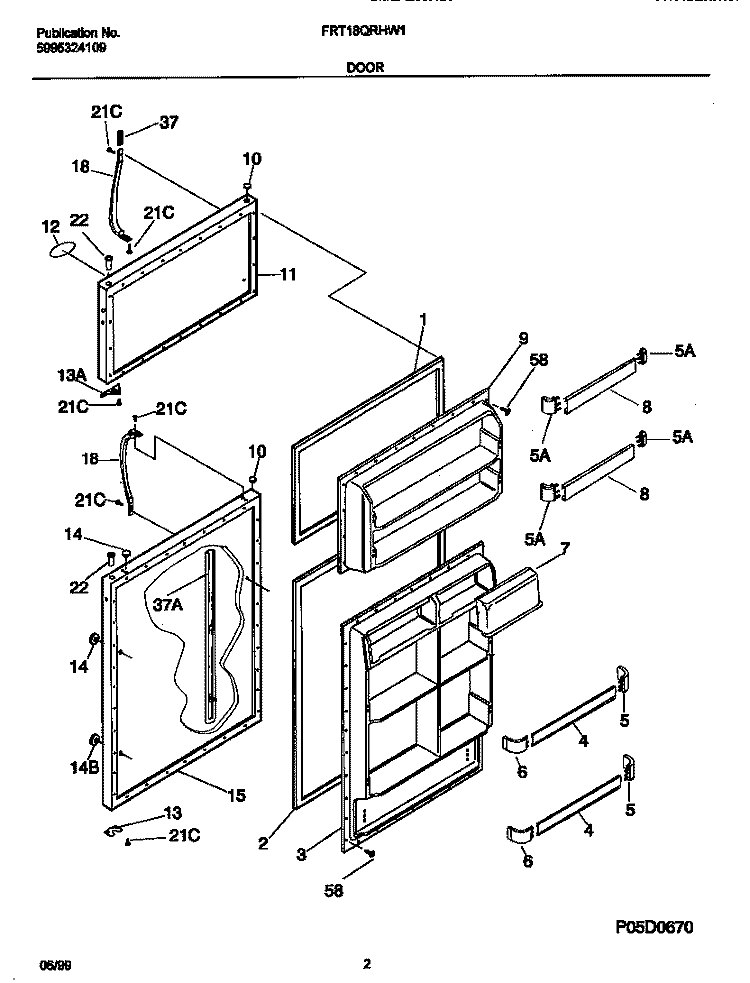 DOORS Diagram and Parts List for FRT18QRHW1  Frigidaire Refrigerator