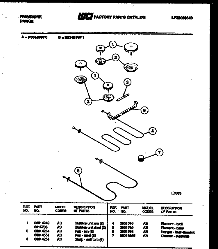 BROILER PARTS Diagram and Parts List for RS34BFL1  Frigidaire Range