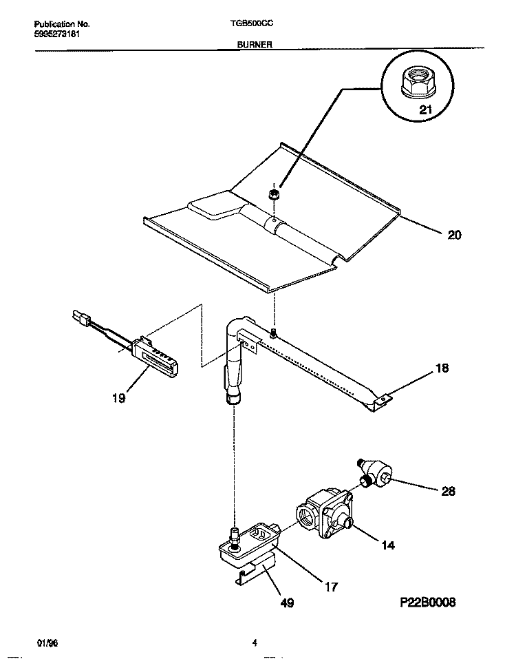 BURNER Diagram and Parts List for TGB500CCB1  Tappan Wall Oven
