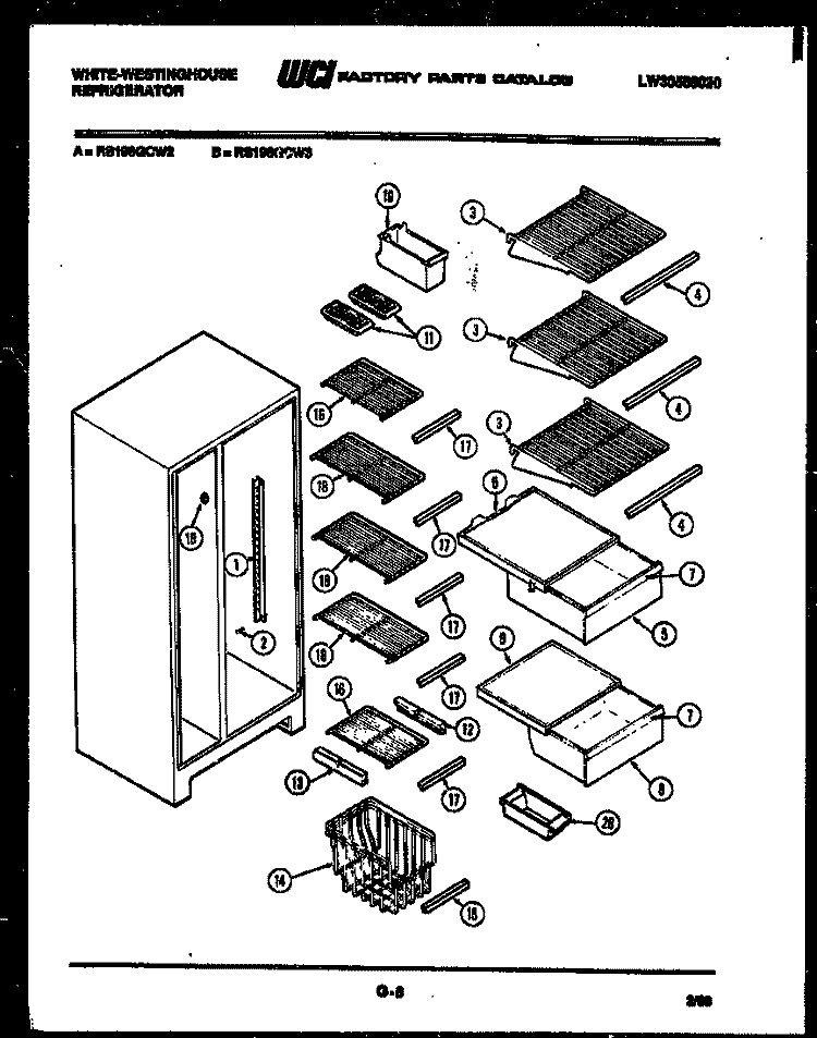SHELVES AND SUPPORTS Diagram and Parts List for RS196GCD3  Frigidaire Refrigerator