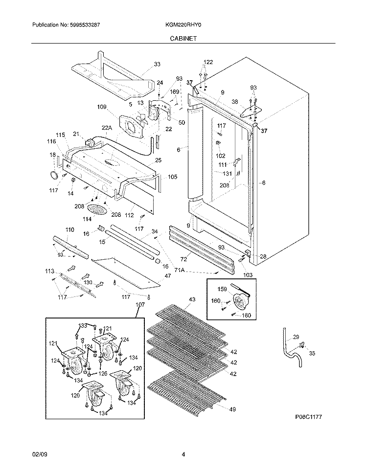 CABINET Diagram and Parts List for KGM220RHY0  Kelvinator Refrigerator