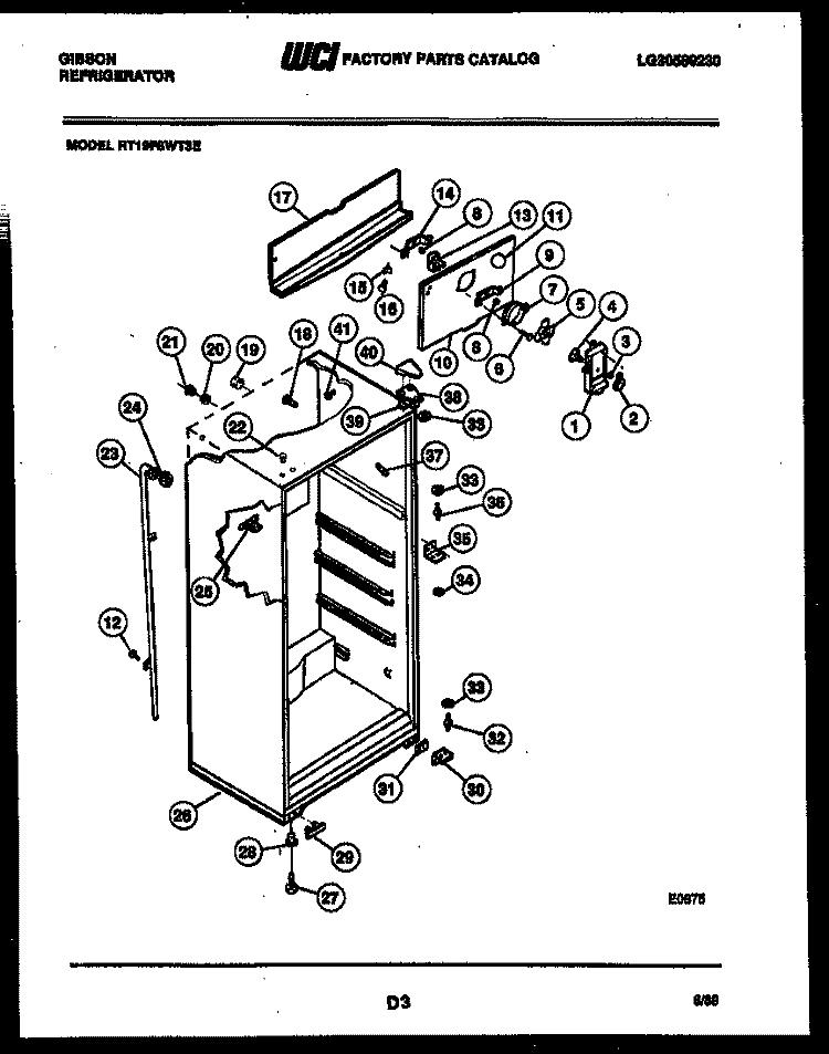 CABINET PARTS Diagram and Parts List for RT19F8WT3E  Gibson Refrigerator