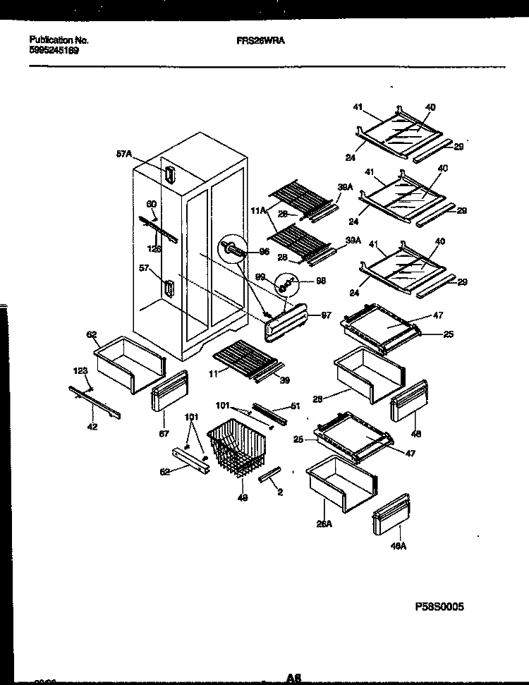 SHELVES AND SUPPORTS Diagram and Parts List for FRS26WRAW0  Frigidaire Refrigerator