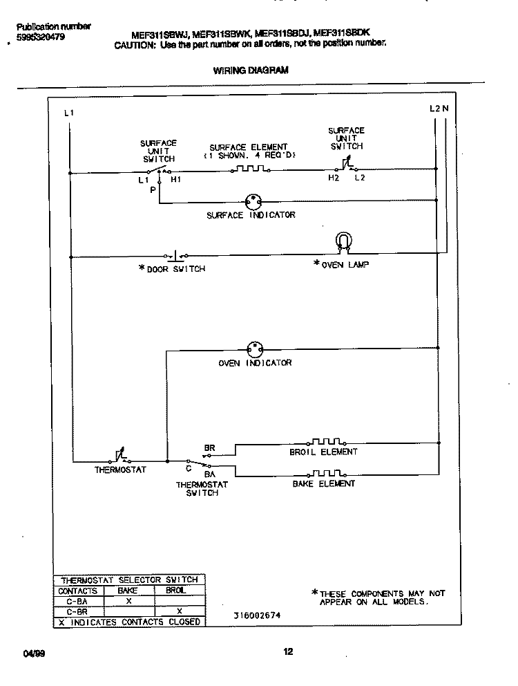 WIRING DIAGRAM Diagram and Parts List for MEF311SBDJ  Frigidaire Range
