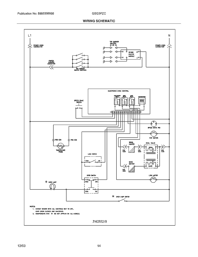 WIRING SCHEMATIC Diagram and Parts List for GSG3PZCQB  Frigidaire Range