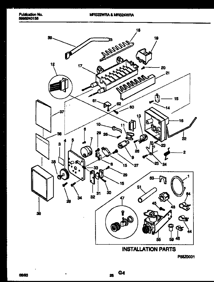 ICE MAKER AND INSTALLATION PARTS Diagram and Parts List for MRS22WRAW0  Frigidaire Refrigerator
