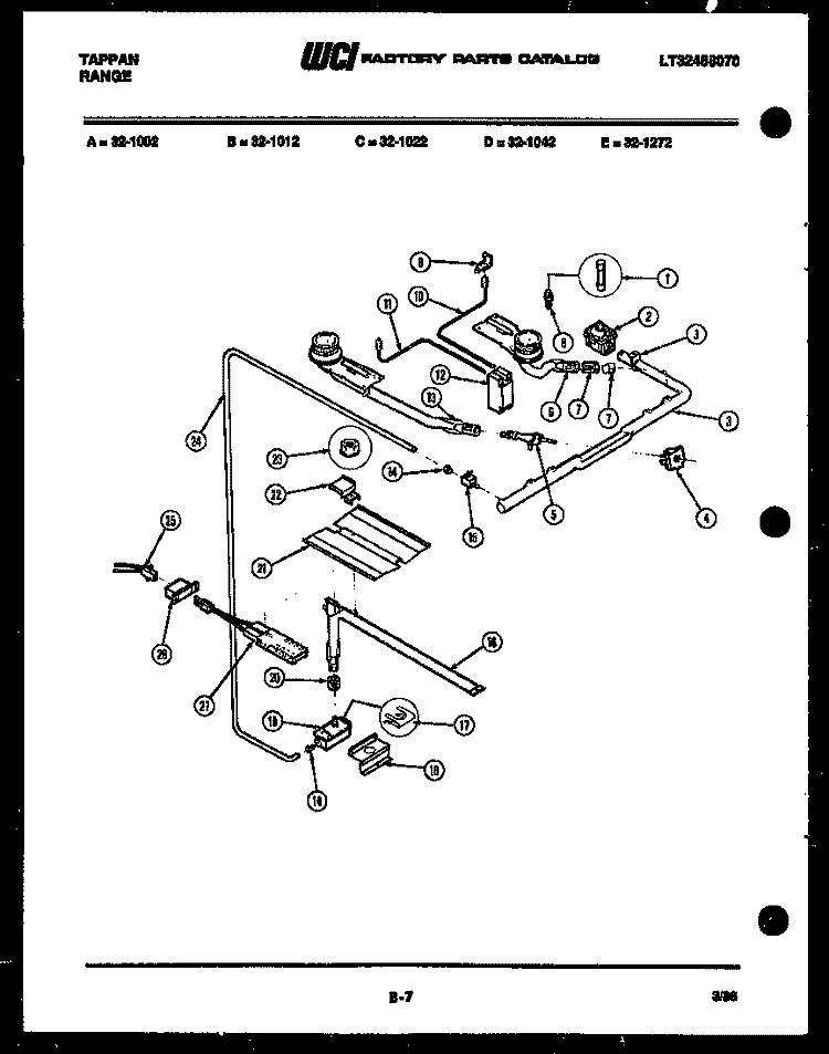 BURNER, MANIFOLD AND GAS CONTROL Diagram and Parts List for 32-1012-45-10  Tappan Range