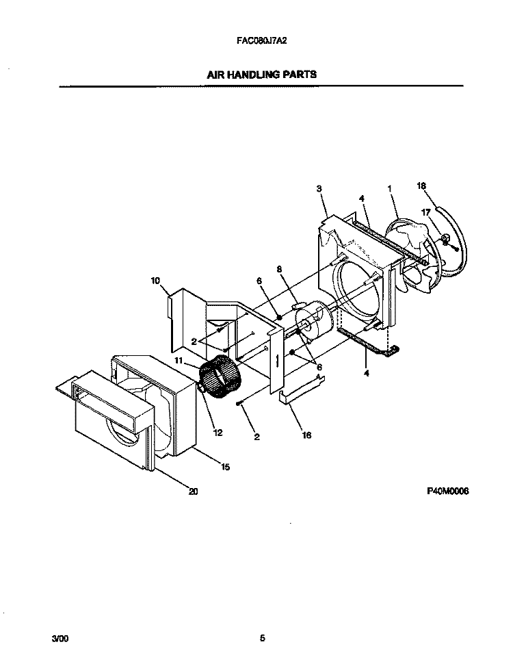 AIR HANDLING PARTS Diagram and Parts List for FAC080J7A2  Frigidaire Air Conditioner