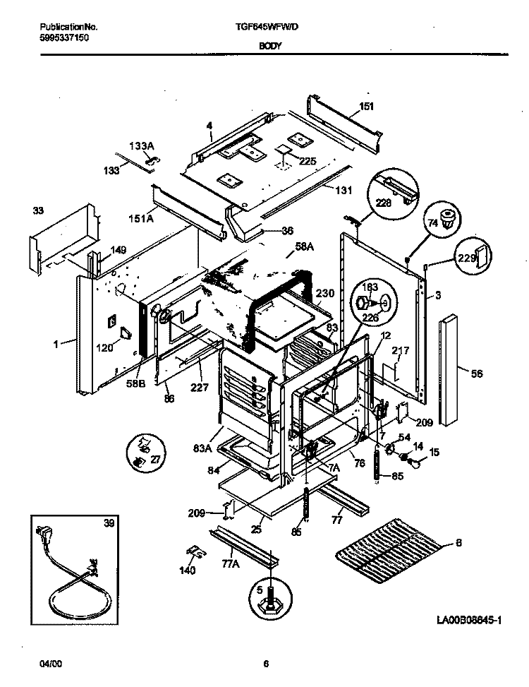 BODY Diagram and Parts List for TGF645WFD7  Tappan Range