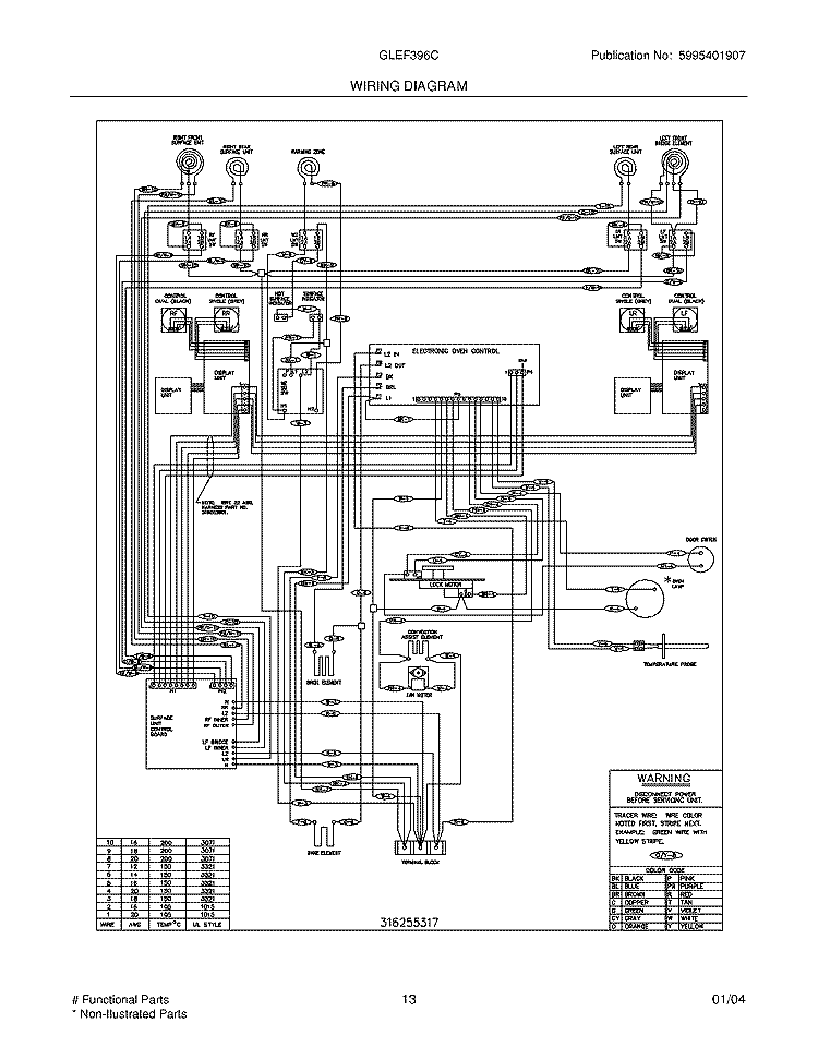 WIRING DIAGRAM Diagram and Parts List for GLEF396CSC  Frigidaire Range