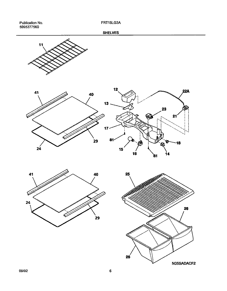 SHELVES Diagram and Parts List for FRT15LG3AQ1  Frigidaire Refrigerator