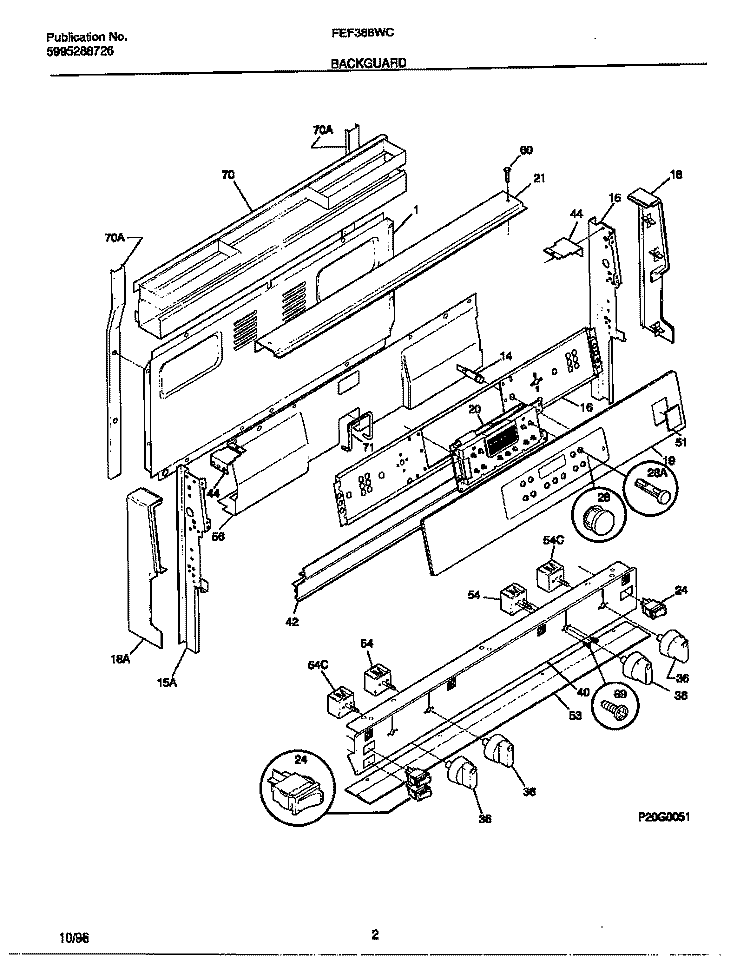 BACKGUARD Diagram and Parts List for FEF388WCCF  Frigidaire Range