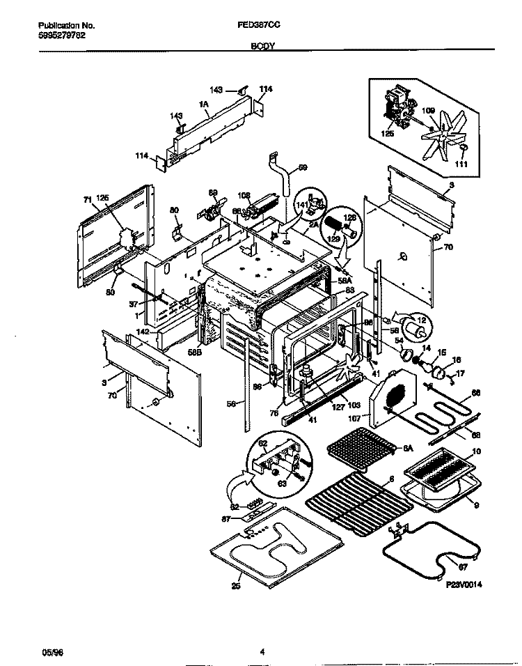 BODY Diagram and Parts List for FED387CCSD  Frigidaire Wall Oven