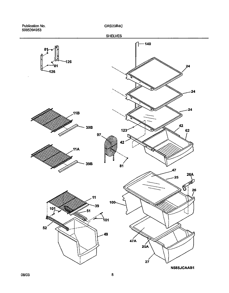 SHELVES Diagram and Parts List for GRS23R4CW2  Gibson Refrigerator
