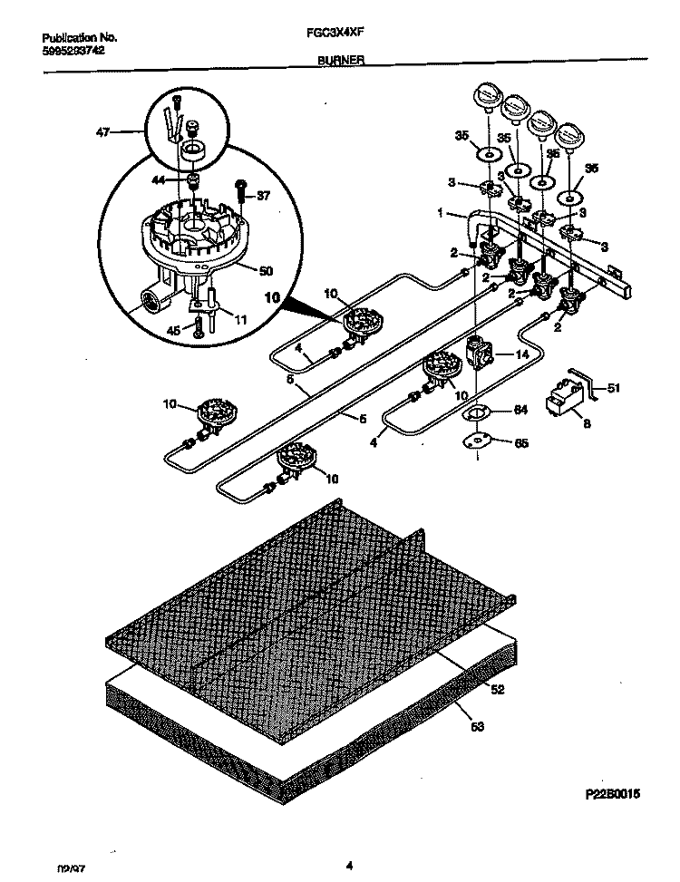 BURNER Diagram and Parts List for FGC3X4XFSA  Frigidaire Cooktop