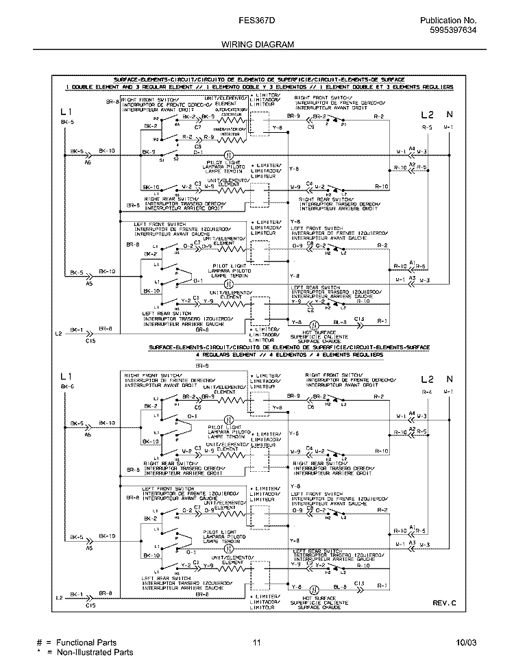 WIRING DIAGRAM Diagram and Parts List for FES367DCA  Frigidaire Range