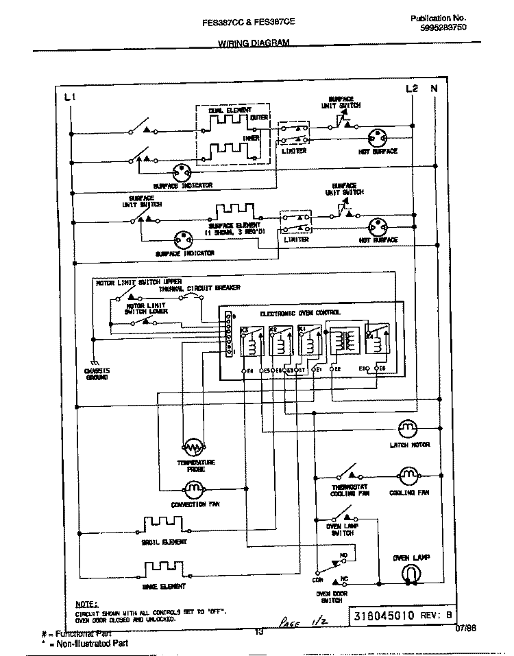 WIRING DIAGRAM Diagram and Parts List for FES387CCSF  Frigidaire Wall Oven