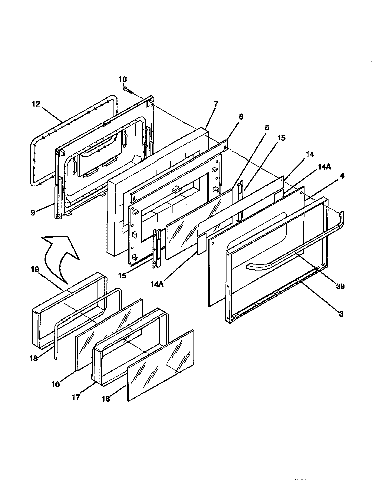DOOR Diagram and Parts List for FEF385CCTA  Frigidaire Range