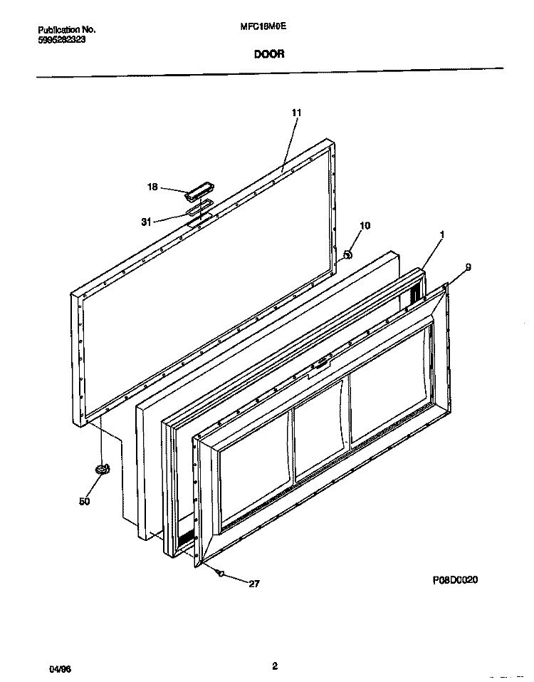 DOOR Diagram and Parts List for MFC18M0EW0  Frigidaire Freezer