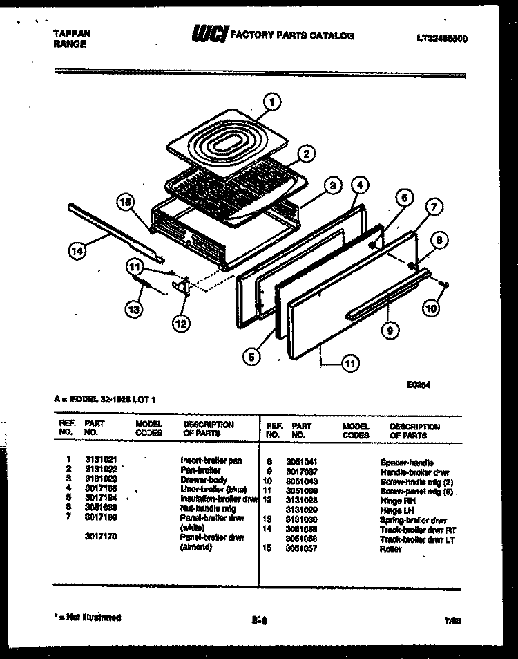 BROILER DRAWER PARTS Diagram and Parts List for 32-1028-00-01  Tappan Range