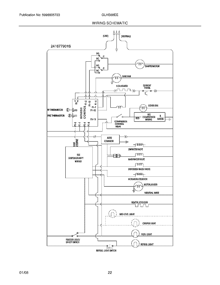 WIRING SCHEMATIC Diagram and Parts List for GLHS68EEW2  Frigidaire Refrigerator