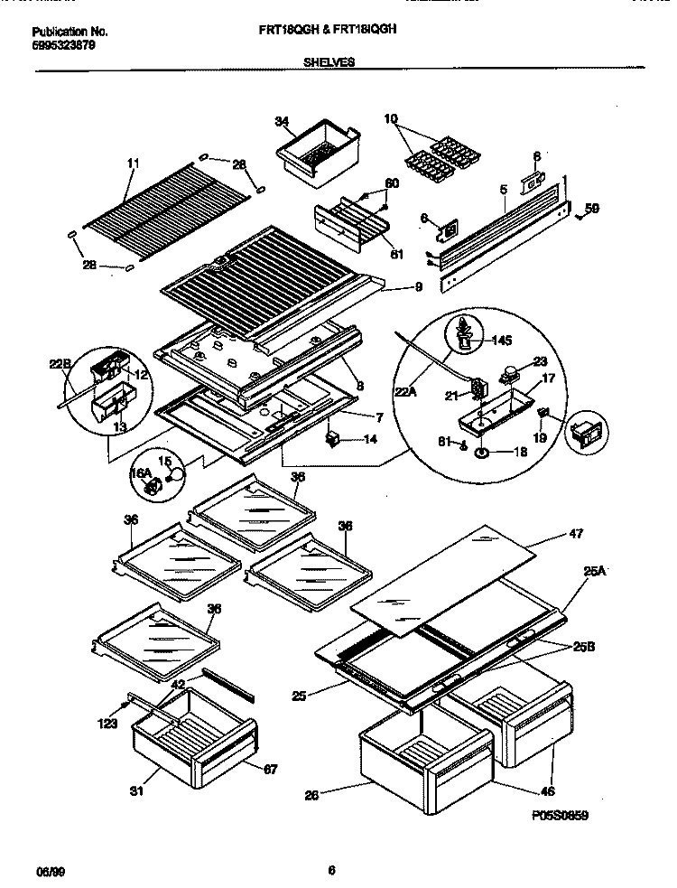 SHELVES Diagram and Parts List for FRT18IQGHD0  Frigidaire Refrigerator