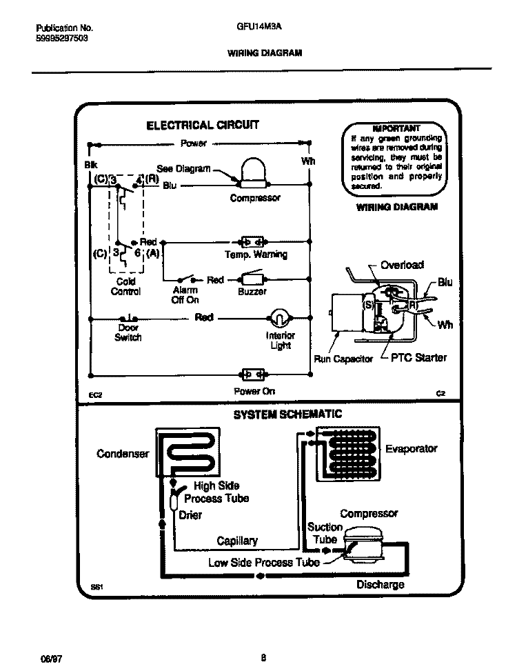 WIRING DIAGRAM Diagram and Parts List for GFU14M3AW7  Gibson Freezer