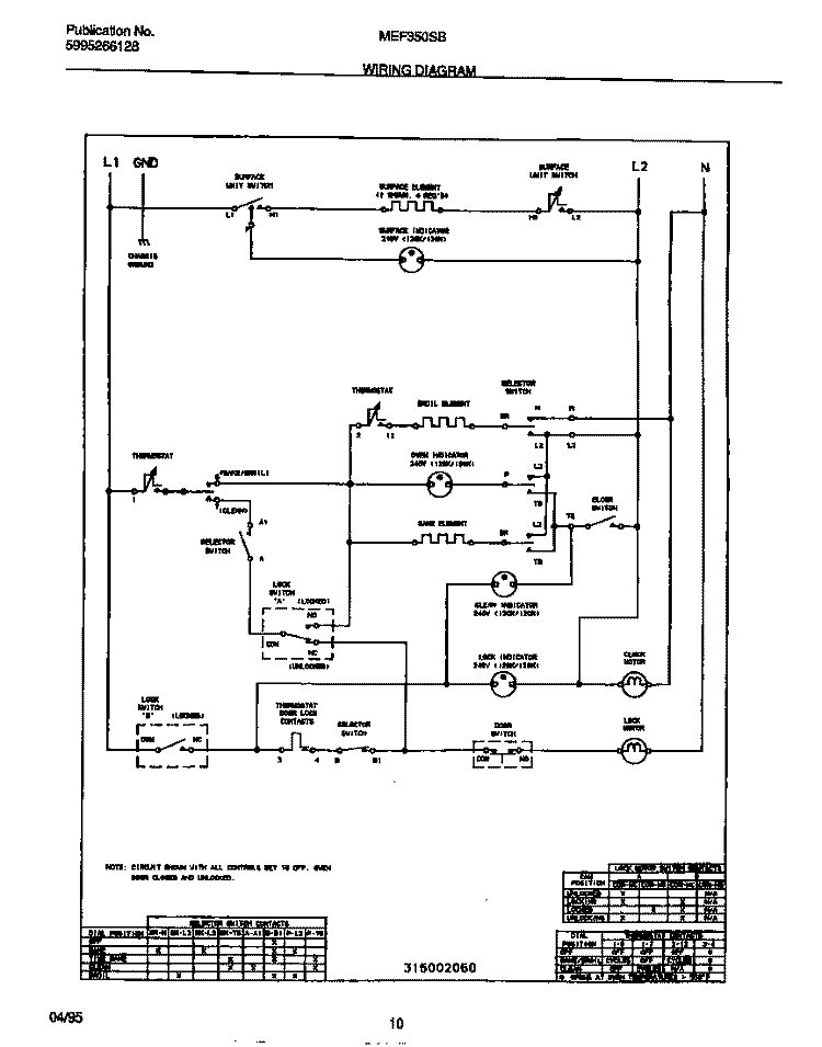 WIRING DIAGRAM Diagram and Parts List for MEF350SBDA  Frigidaire Range