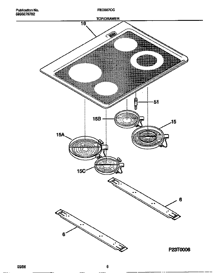 TOP / DRAWER Diagram and Parts List for FED387CCSD  Frigidaire Wall Oven